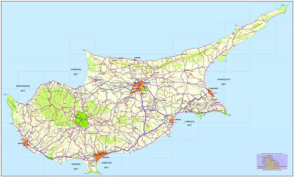 Газрын зураг авто замын Кипр