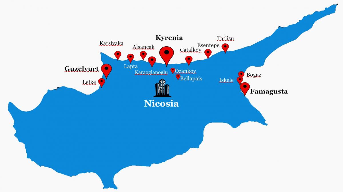 хойд Кипр авто замын газрын зураг нь